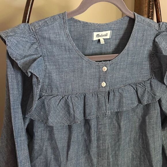 MADEWELL Chambray Ruffled Blouse NWOT - Picture 4 of 7